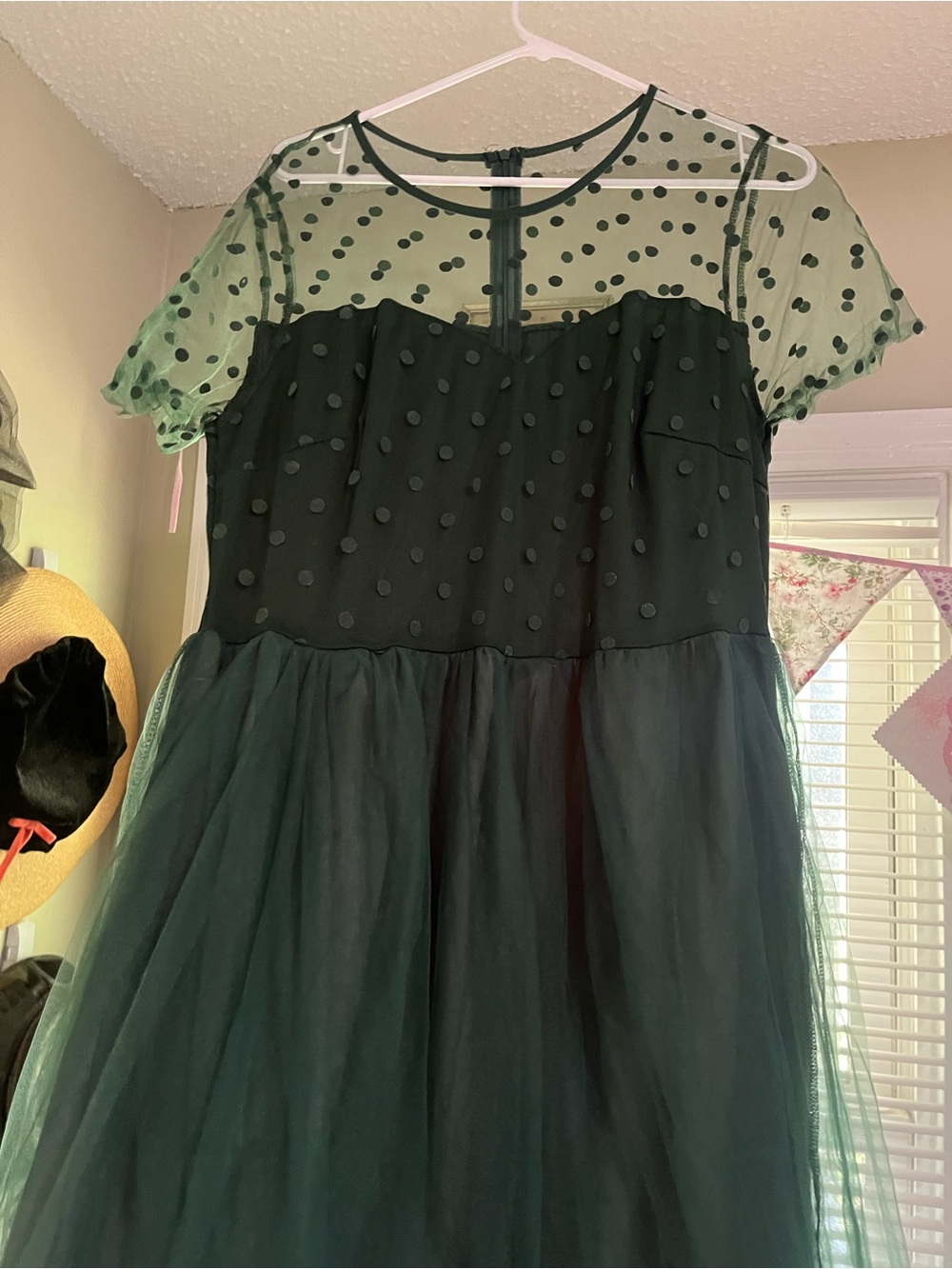Women’s Dark Green Polka Dot Tulle Party Dress
